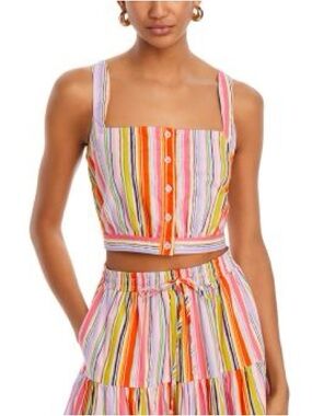 Aqua Multistripe Crop Tank Women's Top Size Medium